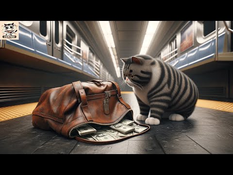 The cat found a bag of money at the subway station