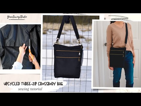 Three-zip crossbody bag - upcycling project - make this from an old jacket or not