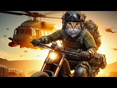 The 💜🅐🅡🅜🅨⁷⟬⟭💜 Cat Rides Again | cute💕 cat🐱 | Cat Commando on a Bike🚴, #cat #katten #army  #short