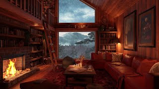 Heavy Thunderstorm Outside an Inviting Room | Crackling Fireplace & Rain Sounds