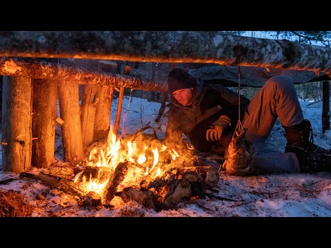 Solo Winter Camping at Bush Camp - Chicken on a Rope