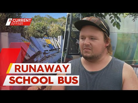 Man's fence wiped out by runaway school bus | A Current Affair