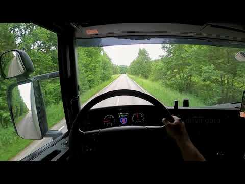 POV Truck & Trailer driving, Norrtälje to Vätö. Narrow country road, Scania g490