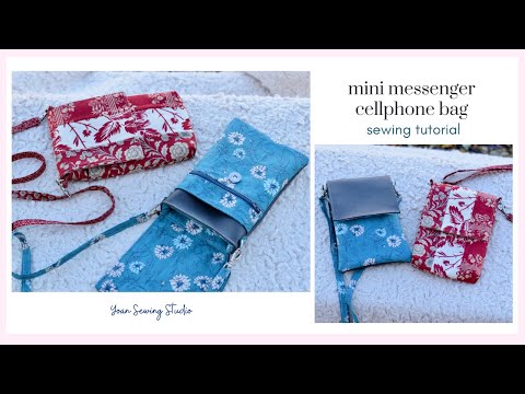 mini messenger phone bag - sewing tutorial - 2 versions, patchwork and solid