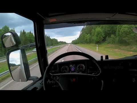 POV Driving on E18 motorway, summer rain - Scania g490 Truck + Trailer