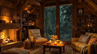 Cozy Reading Nook Ambience 📖 Soft Jazz & Crackling Fireplace to Soothe a Rainy Night