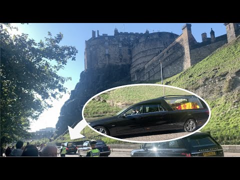 The Queen's coffin passes Edinburgh Castle