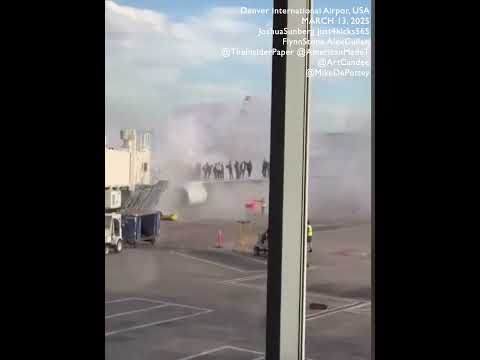 MOMENT: American Airlines plane catches fire at Denver International Airport