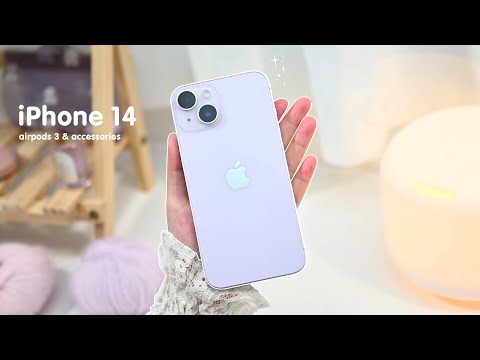 iPhone 14 Purple Unboxing 💜 aesthetic setup | Airpods 3| iOS16 | Magsafe accessories | genshin