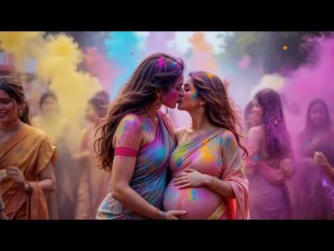 Pregnant with Joy  A Woman and Her Lover Celebrate Holi with a Heartfelt Kiss