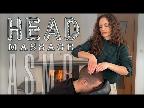 Amazing ASMR Head and Scalp Massage With Fireplace Sounds - ASMR Fireplace Burning