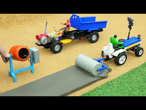 Diy tractor mini Bulldozer to making concrete road | Construction Vehicles, Road Roller Videos