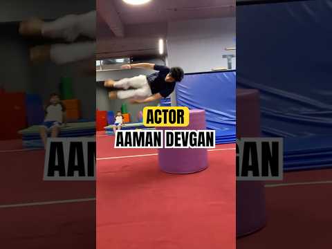 Actor aaman devgan doing flips at @FlyzoneFitness #actor #aamandevgan #flip #training #azaadteaser