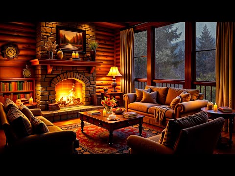 Cozy Room Ambience with Fireplace 🔥 Smooth Jazz, Heavy Rain Sounds for Deep Sleep, Study and Relax