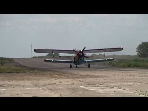 An-2 The largest biplane in the world. Landing at an abandoned airfield