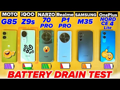 iQOO Z9s Vs Moto G85 vs Narzo 70 Pro vs Samsung M35 vs Nord CE 4 lite vs Realme P1 Pro Battery Drain