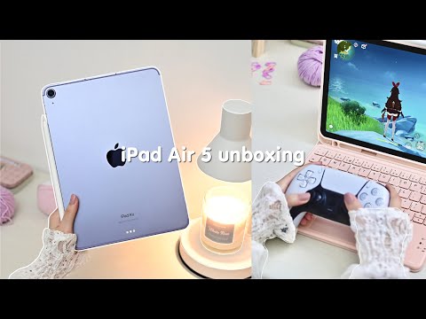 📦iPad Air 5 unboxing 💜aesthetic setup | Apple Pencil2 | accessories | PS5 controller | genshin🌸