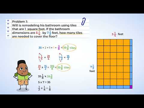 Multiplying fractions using area models: solving real life problems | MightyOwl Math | 5th Grade