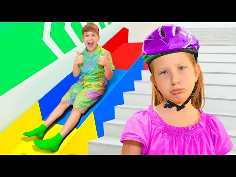 Roma and Friends Stair Slide Adventure Safety and Sharing