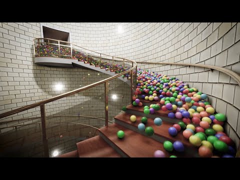 Balls on spiral stair, Blender animation, Rigid body simulation, Eevee