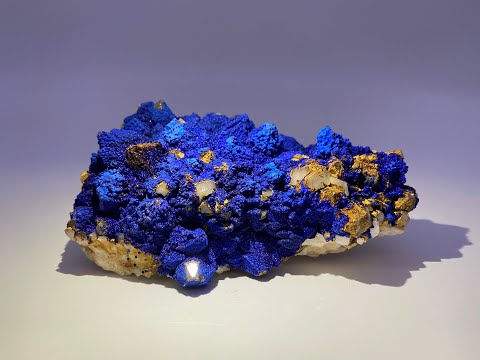 Fine Mineral Specimen: Azurite and Goethite pseudomorph after Quartz Crystals from China