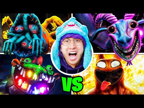 ALL POPPY PLAYTIME CHAPTER 4 JUMPSCARES vs ALL GARTEN OF BANBAN JUMPSCARES!? (LANKYBOX REACTION!)