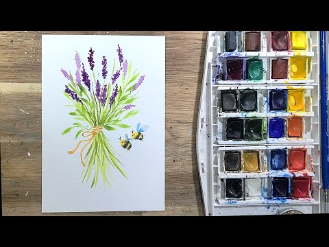 lavender, mini-bee, cute character, watercolor illustration