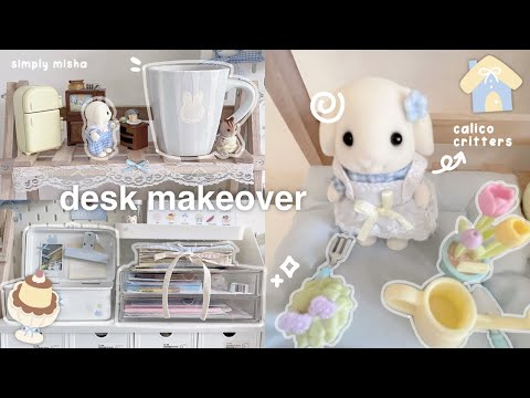 aesthetic desk makeover 🧸🛒 : pinterest inspired, stationary organization, ikea haul, calico critters