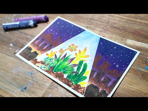 Oil pastel drawing, Simple flower drawing, flower in ruins