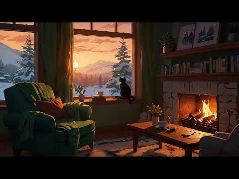 🔥Cozy Fireplace Ambiance & Lofi Piano Music | Relaxing Study and Chill 🔥