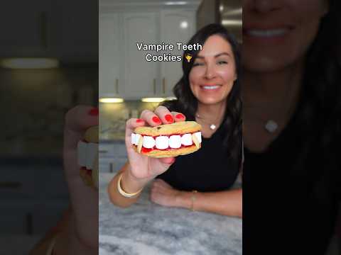 Vampire Teeth Cookies 🧛🍪 #halloweenfood #halloweeninspo #vampireteethcookies