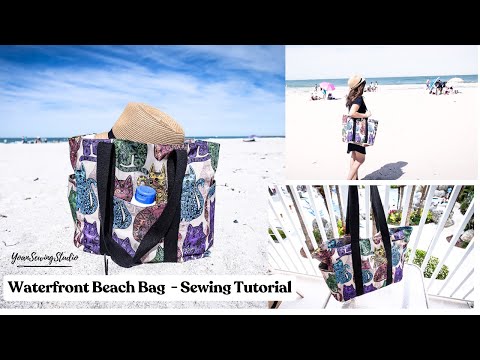 How to sew a beach bag - light, packable, waterproof fabric  - Waterfront Beach Bag sewing tutorial