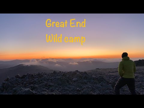 Lake District solo wild camp on Great End, Scafells, Sprinkling Tarn, Piers Gill, ill Crag 4K drone