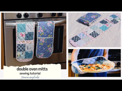 double oven mitts sewing tutorial from fabric scraps - patchwork and solid version