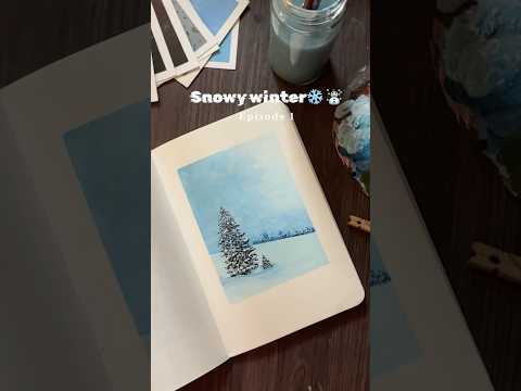 Easy winter landscape painting episode 1❄️🤍 #snowywinter #winterlandscape #winterart