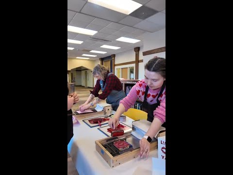 Making valentines in the Book Arts Studio