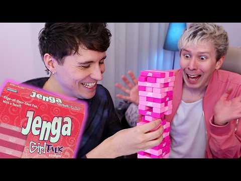 Dan and Phil play the needlessly gendered GIRL JENGA!