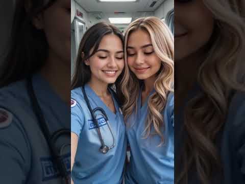 Two female paramedics kiss in a selfie #lesbian #kiss #lgtb #selfie