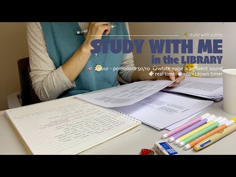 🗳️2HR STUDY WITH ME in the library(50/10)ㅣwhite noise + ambient soundㅣwith pomodoro timer