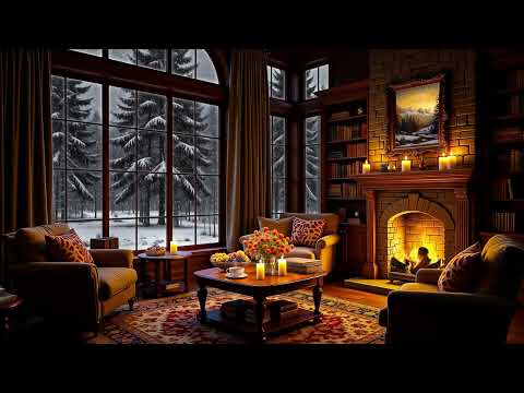 Cozy Winter Reading Nook Ambience ❄️️️ Warm Jazz Music with Crackling Fireplace to Study, Deep Sleep