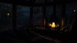 Cozy Wooden Cabin in the Rain | Crackling Fireplace & Relaxing Ambience with Rainfall