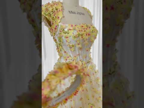 Making a corset 3D floral yellow midi dress #dress #gown #fashion #wedding #sewing #creative #prom