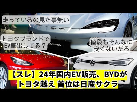 【スレ】24年国内EV販売、BYDがトヨタ超え　首位は日産サクラ