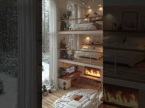 Winter Nights in a Cozy Bedroom: Snowfall and Fireplace for Sleep.