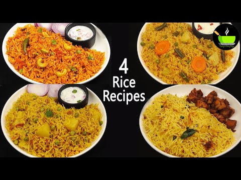 4 Easy Lunch Box Recipe | Variety Rice Recipes | Lunch Recipes | Office Lunch Box Recipes Indian