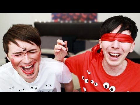 DAN AND PHIL BLINDFOLDED MAKEUP CHALLENGE