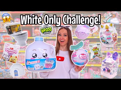 Shop with me for *WHITE ONLY* Mystery Toys Challenge!!😱☁️🦴🐻‍❄️🐚🤍 *OMG JACKPOT!!🫢* | Rhia Official♡