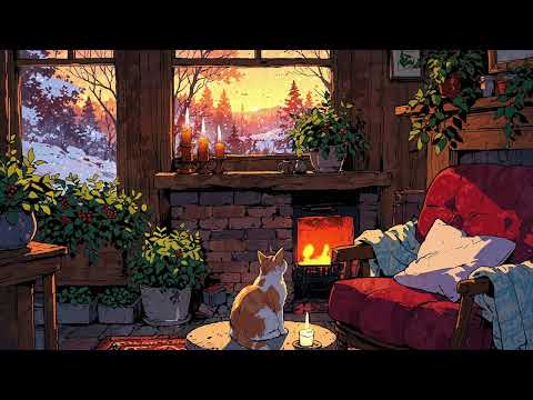 🔥 Cozy Winter Vibes | Relaxing by the Fireplace with a Cat & LoFi Music 🐱❄️