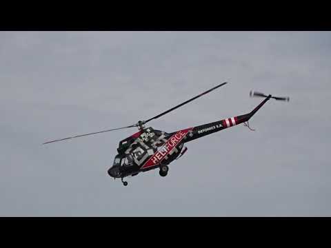 Mi-2 Soviet helicopter, landing and taking off with smoke. Băneasa Airport BUCHAREST AIR SHOW