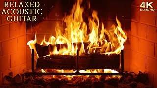 🔥 Relaxed Acoustic Guitar Music & Crackling Fireplace